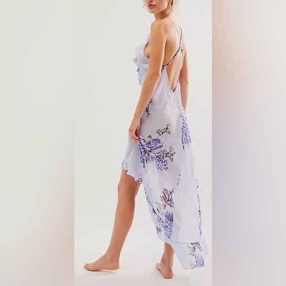 Free People Intimately Getting Out Slip Dress High Low in Blue Floral Size XS - Picture 11 of 12